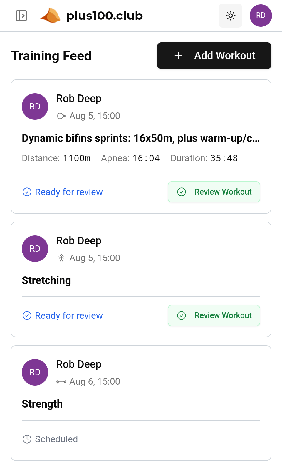 Workout Feed - Light Theme