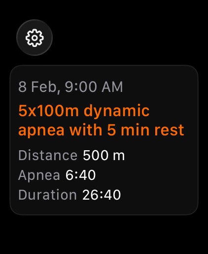Workout screen with list of future workouts from user profile