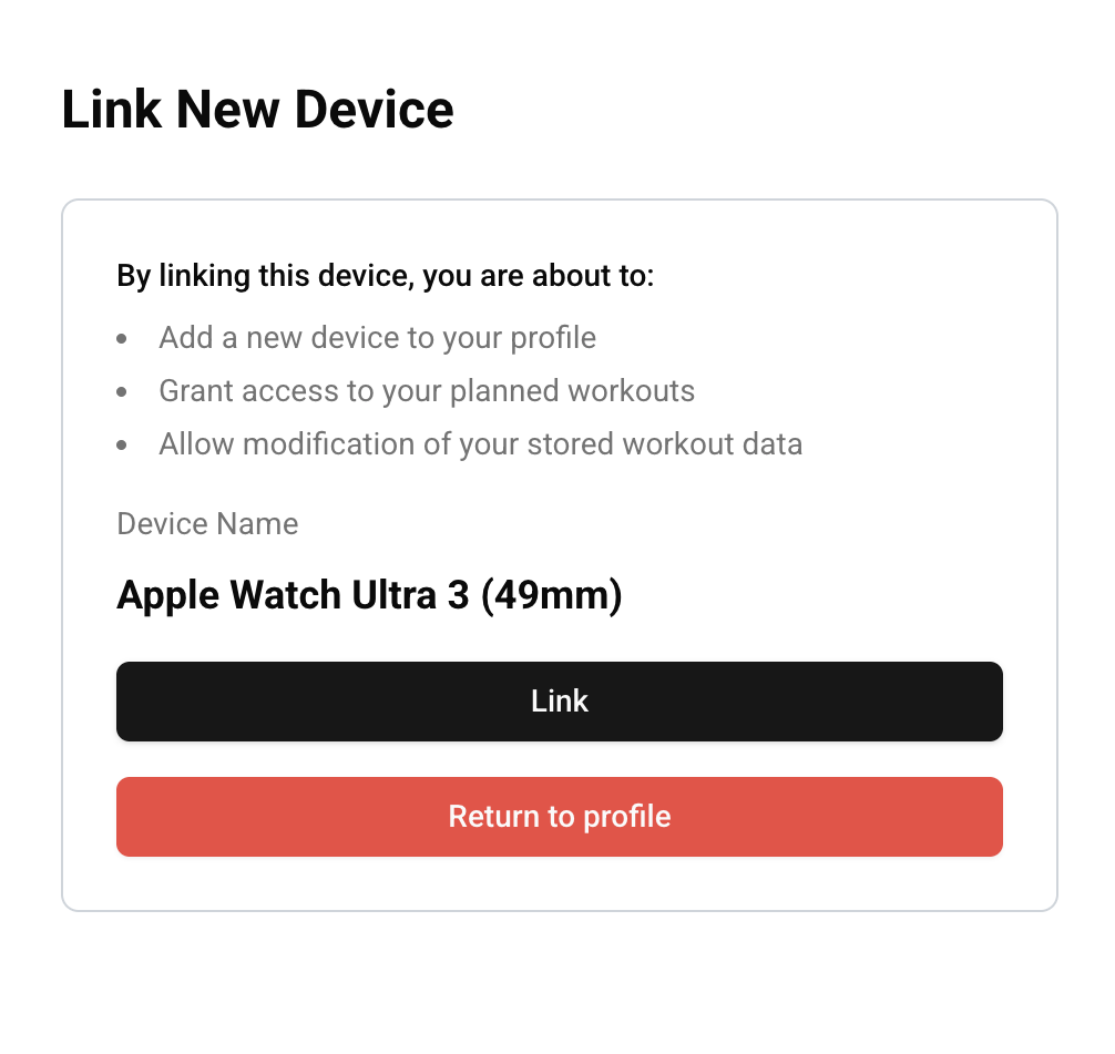 Link New Device screen on the web