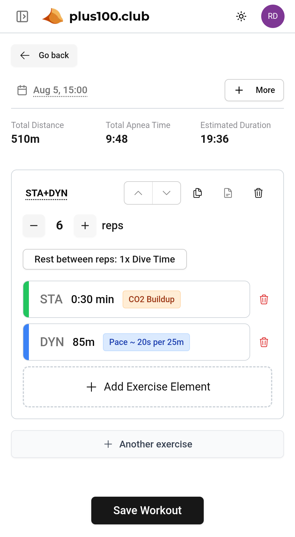 Workout Review Interface
